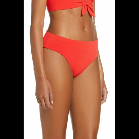 NEW Robin Piccone Ava High Waist Bikini Bottoms Fiery‎ Red [ Medium ] - Picture 12 of 13